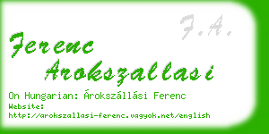 ferenc arokszallasi business card